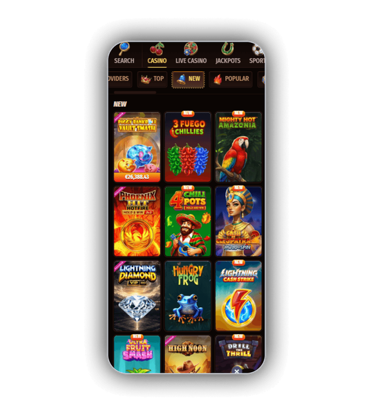 WestAce Casino slots grid with themed thumbnails and top games