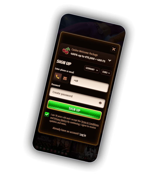 WestAce Casino registration screen with email and password fields