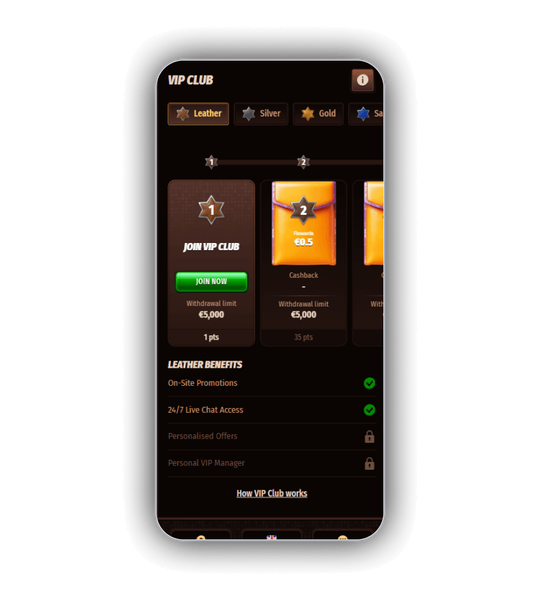 WestAce Casino VIP Club dashboard with tier progress and rewards